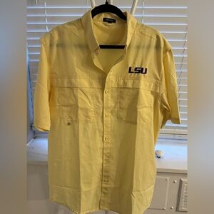 LSU Button Down Shirt Yellow Short Sleeve – Men’s XL (AnnaDean)